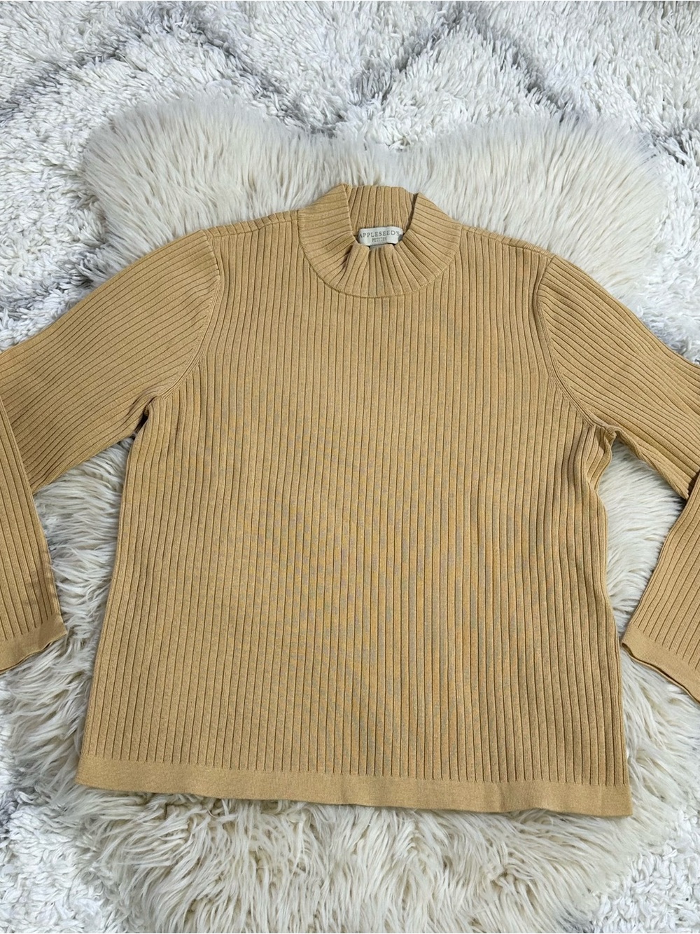 Appleseed's Ribbed Turtleneck Sweater in Camel Tan 77% silk